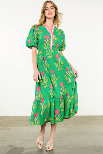 THML Puff Sleeve Flower Print Women’s Maxi Dress