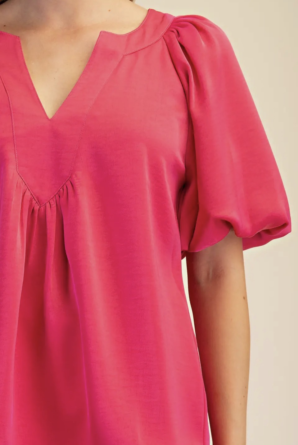 Fuchsia V-Neck Puff Sleeve Top