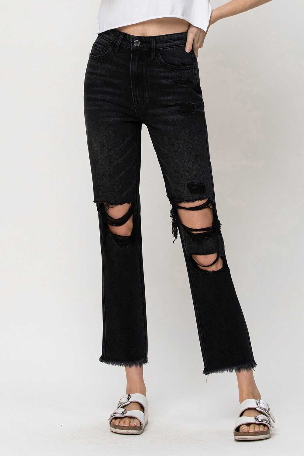 Super High Rise Distressed Straight Jeans