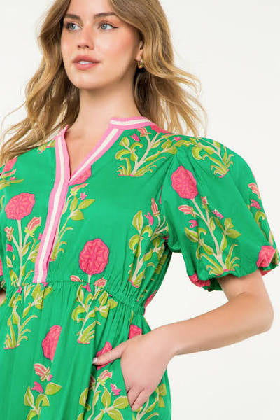 THML Puff Sleeve Flower Print Women’s Maxi Dress