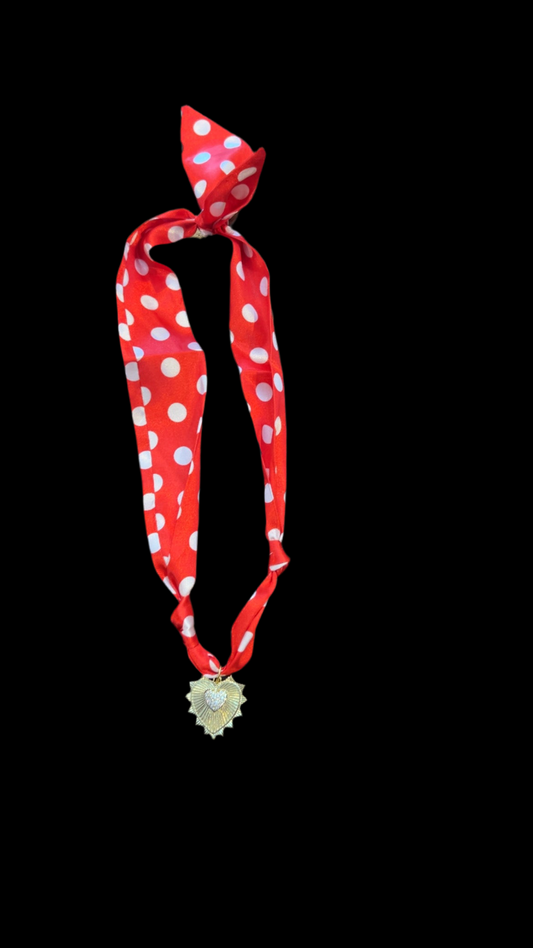 Red/White Polka dot scarf necklace