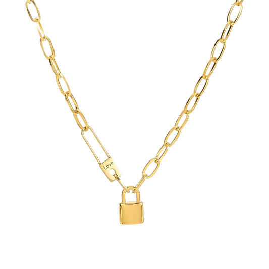 Love Lock Necklace Gold Plated Steel