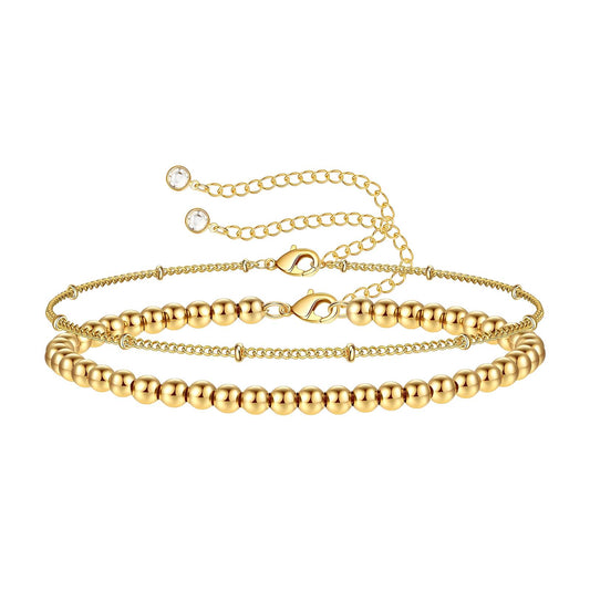 Gold Beaded Bracelet 18K Gold Plated Steel