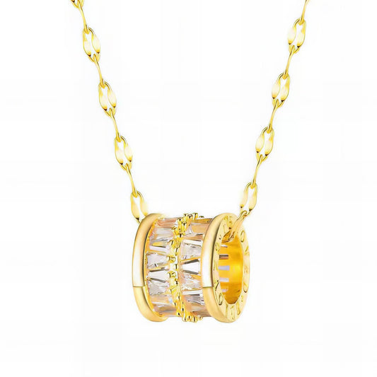 Bling Barrel Necklace 18K Gold Plated Steel