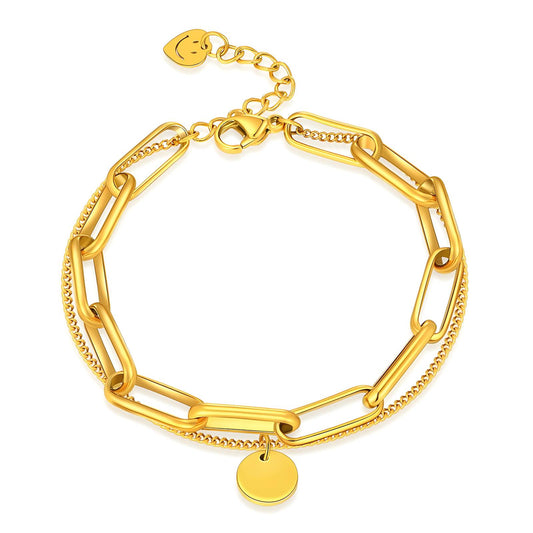 Double Chain Circle Bracelet 18K Gold Plated Steel