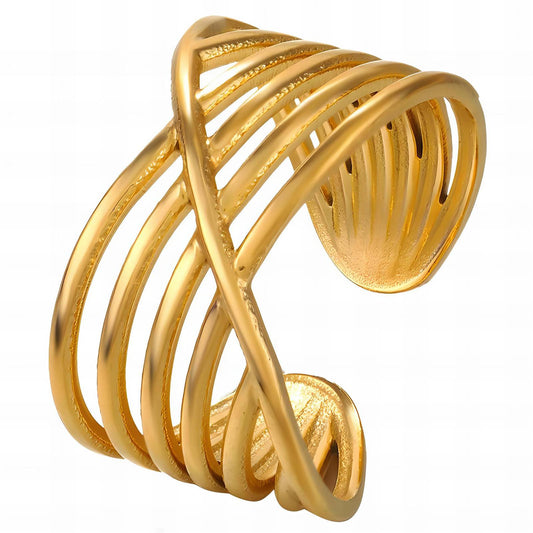 Twisted Lined Ring 18K Gold Plated Steel
