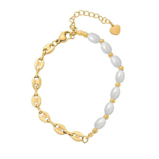 Pearl Chained Bracelet 18K Gold Plated Steel