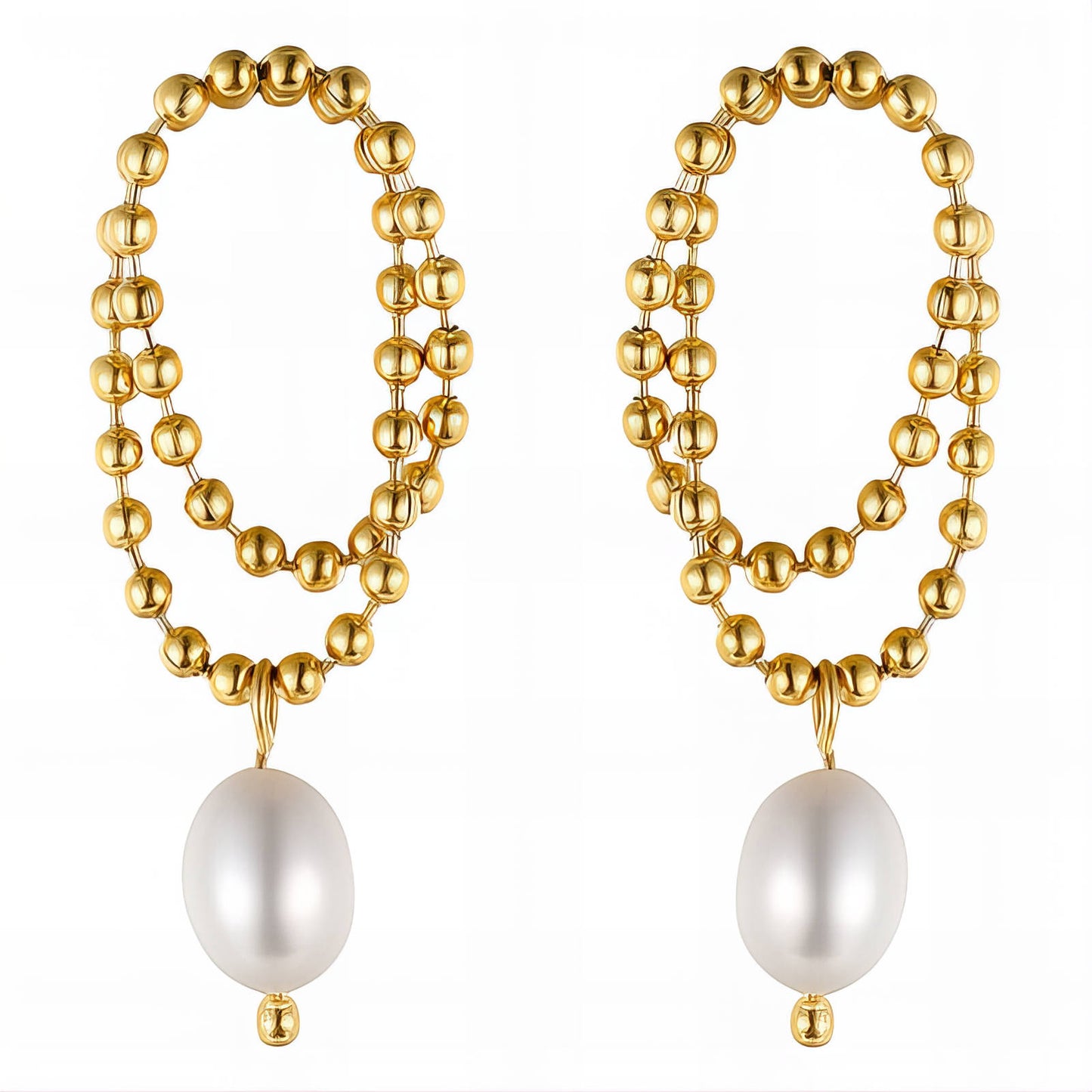 Beaded Pearl Earrings 18K Gold Plated Steel
