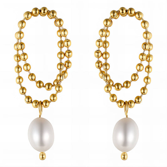 Beaded Pearl Earrings 18K Gold Plated Steel