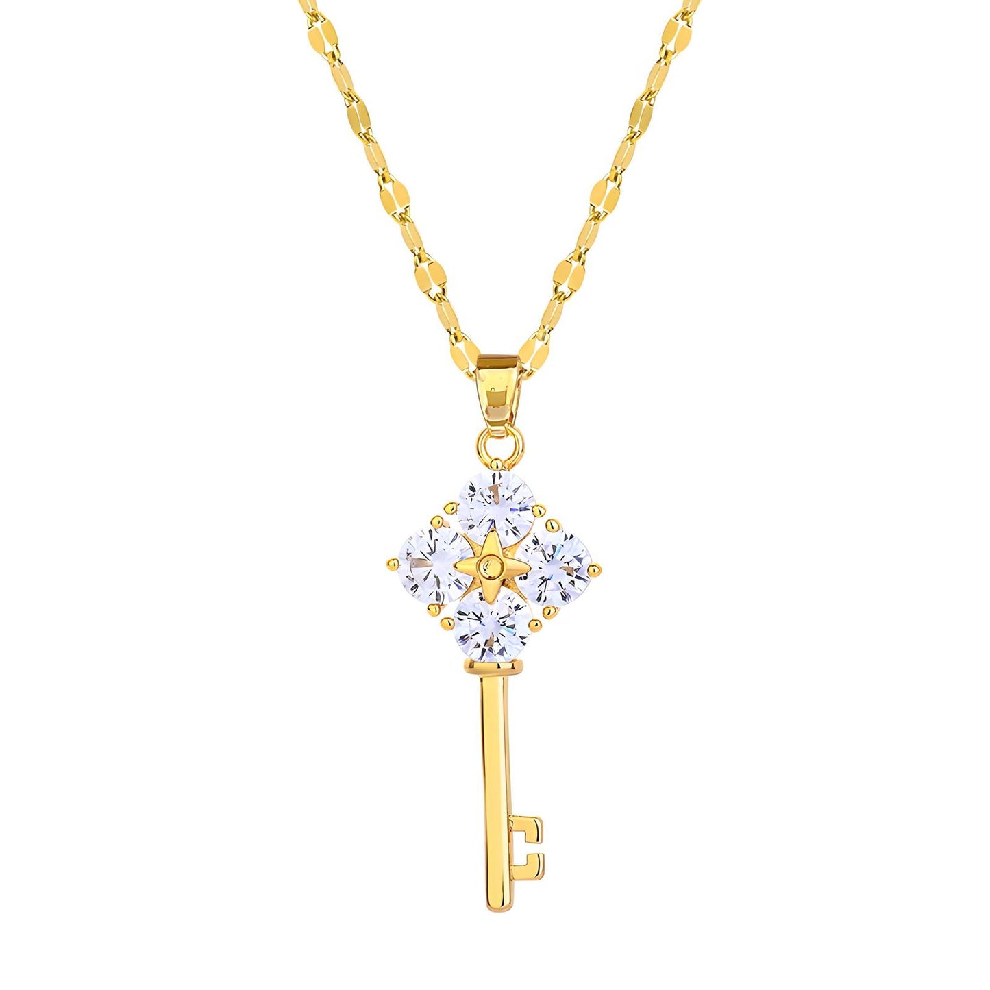 Key Necklace 18K Gold Steel Plated