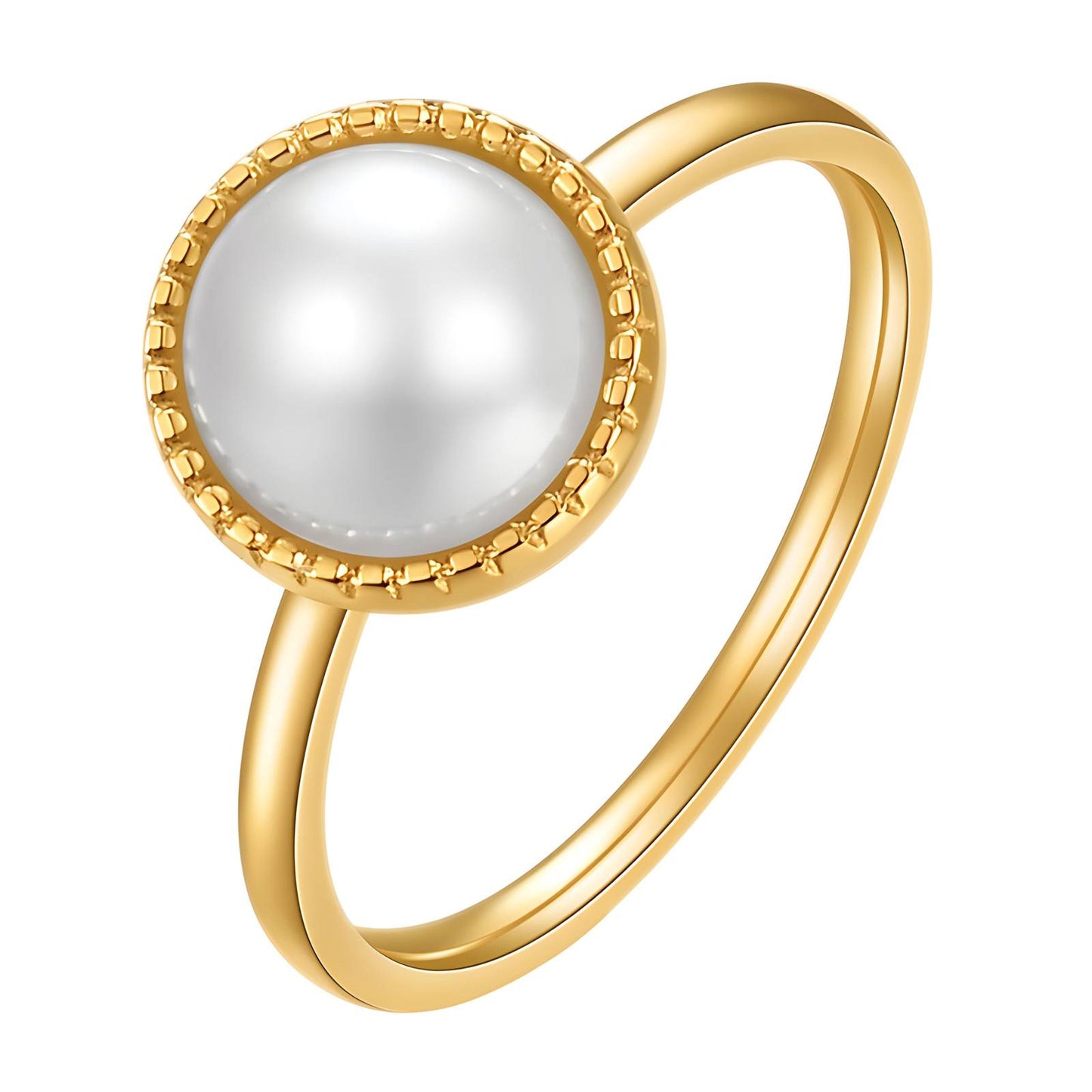 Single Pearl Ring 18K Gold Plated Steel
