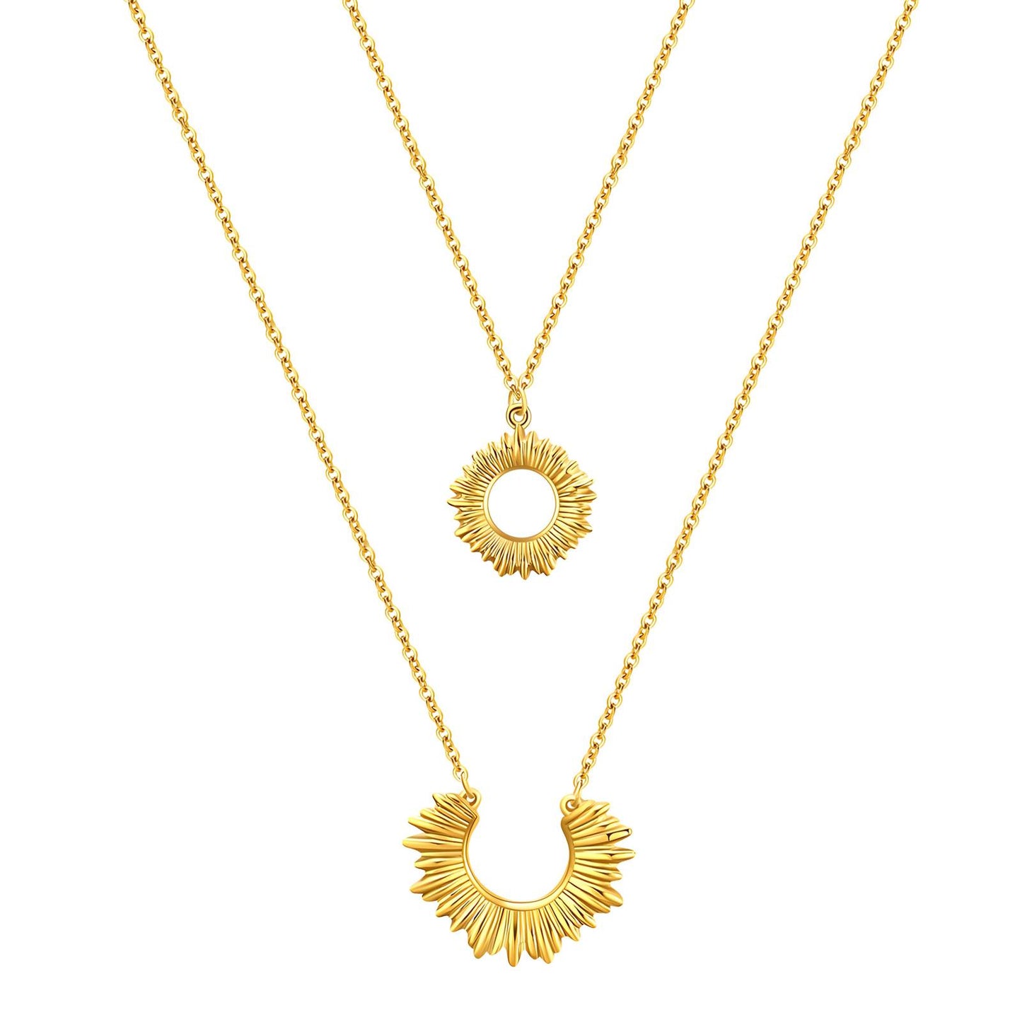 Double Sun Necklace 18K Gold Plated Steel