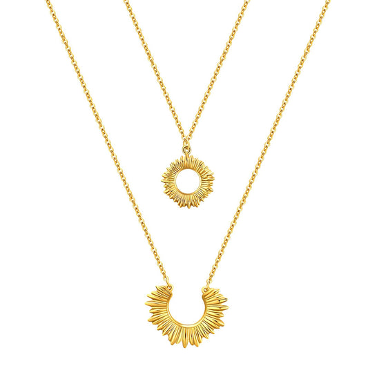 Double Sun Necklace 18K Gold Plated Steel
