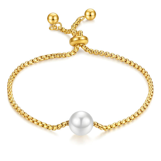 Single Pearl Classy Bracelet 18K Gold Plated Steel