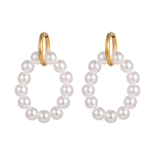 Pearl Hoop Earrings 18K Gold Plated Steel