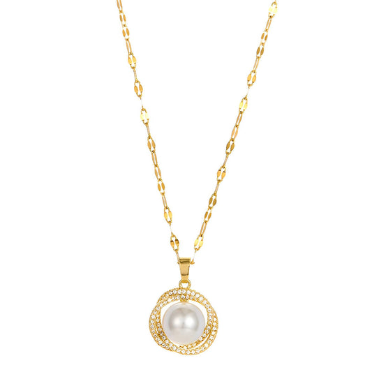 Dazzle Work Pearl Necklace 18K Gold Plated Steel