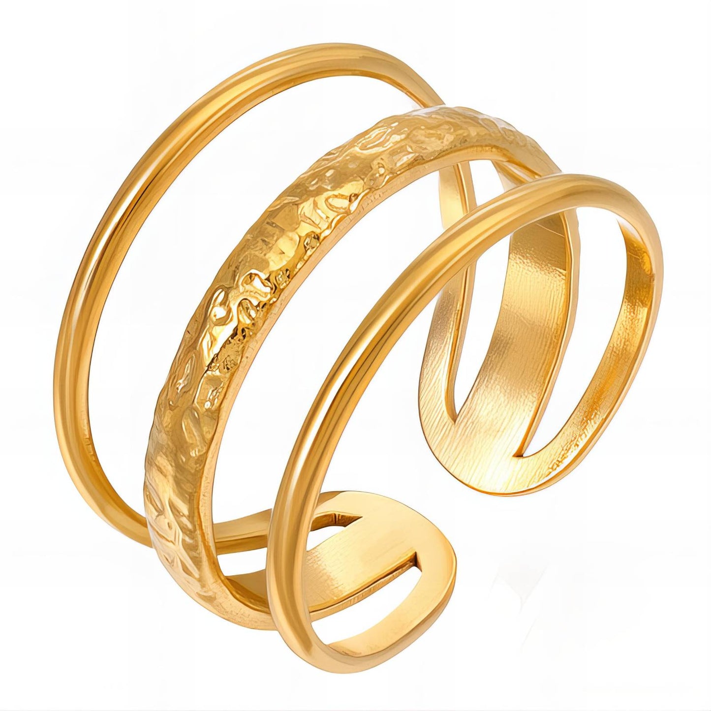 Textured 3 Layer Ring 18K Gold Plated Steel