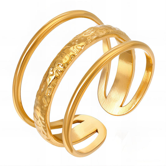 Textured 3 Layer Ring 18K Gold Plated Steel