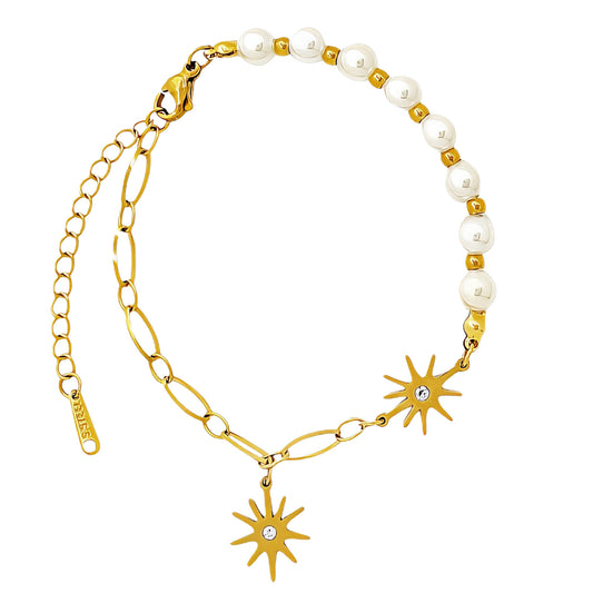 Pearls and Stars Bracelet 18K Gold Plated Steel