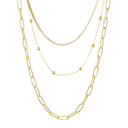 Triple Stack Poppy Necklace 18K Gold Plated Steel