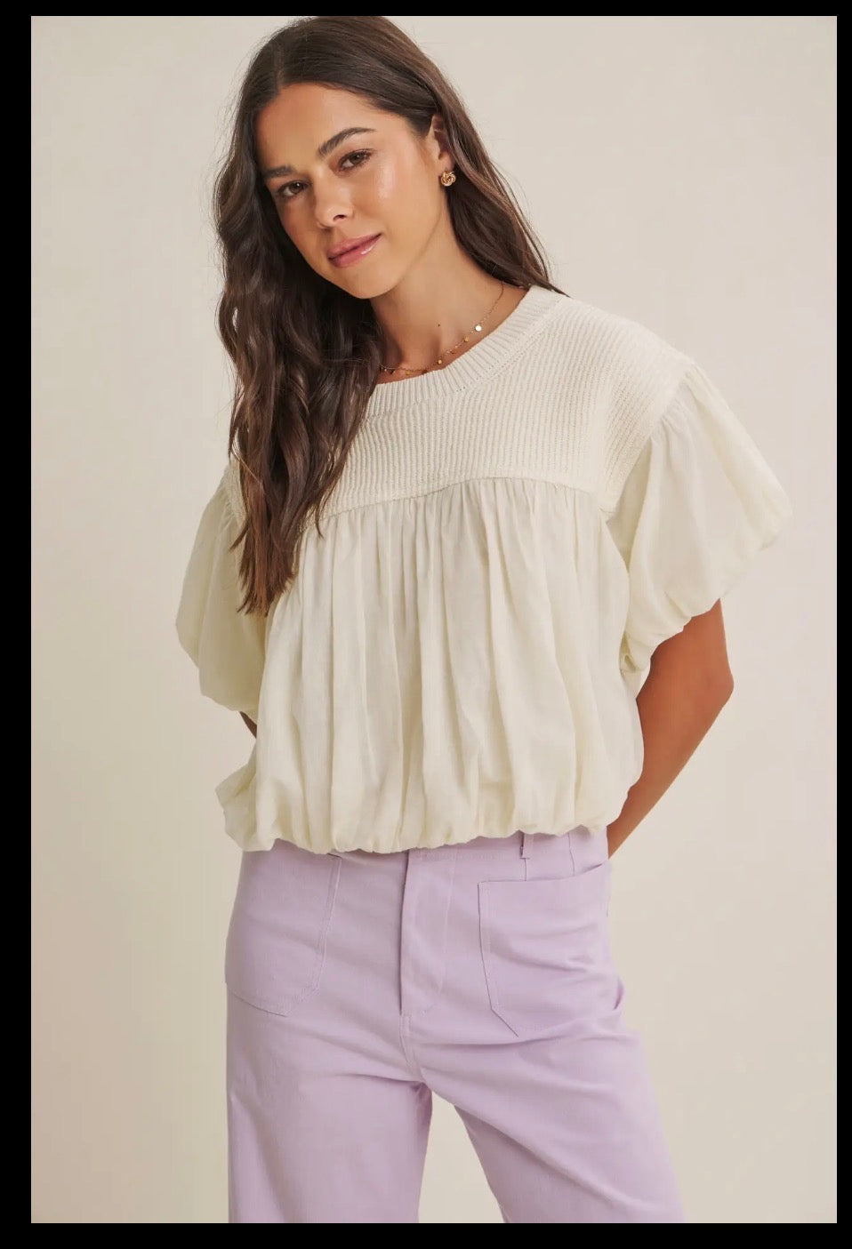 Ivory Bubble Mixed Sweater Top