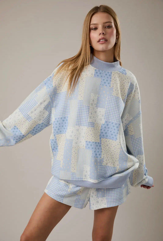Patchwork mock neck set