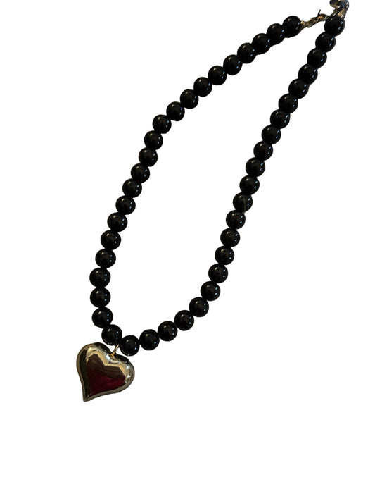 ONYX Ball Necklace W/Gold Heart