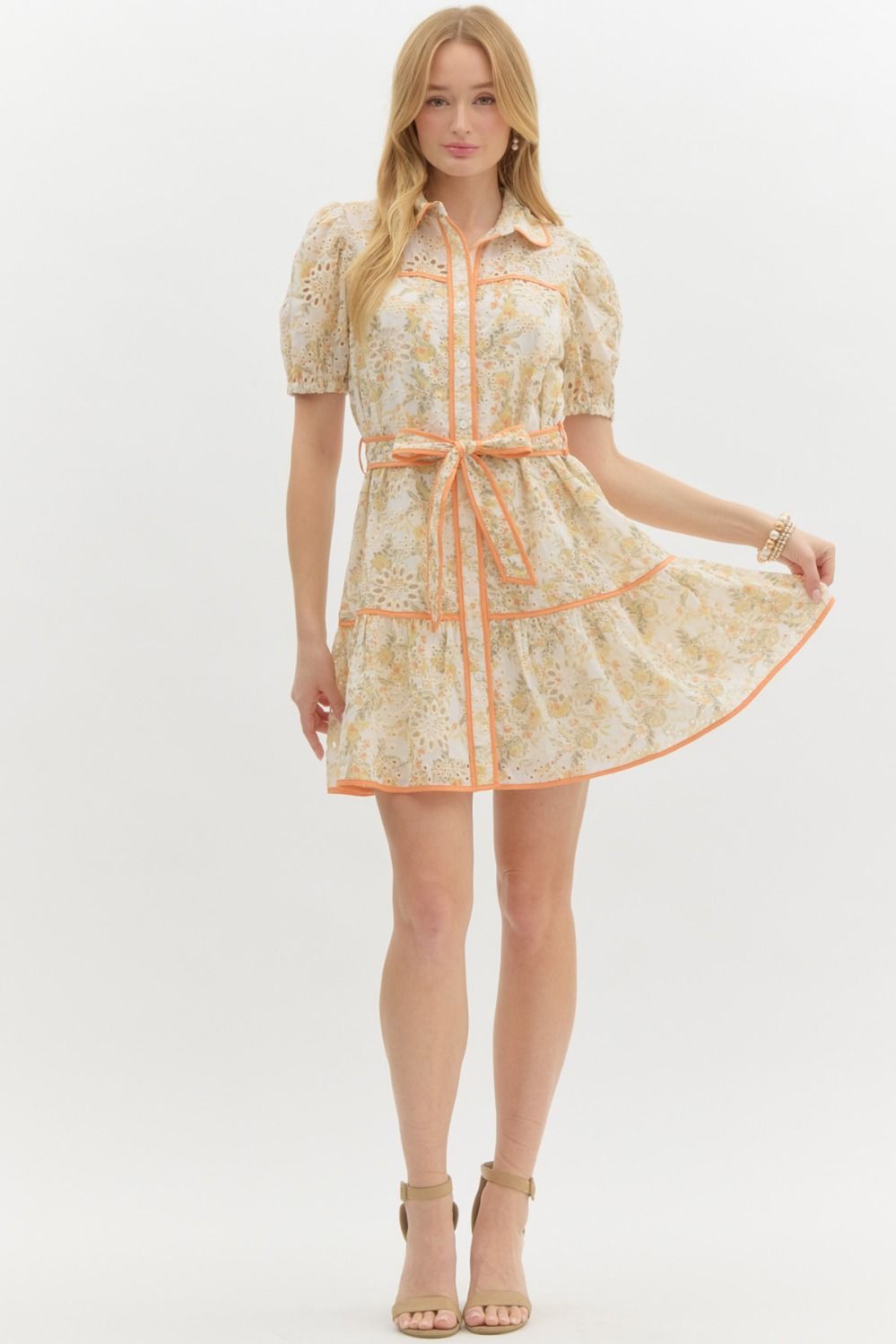 Floral Sleeve Lace Trim Accent Dress