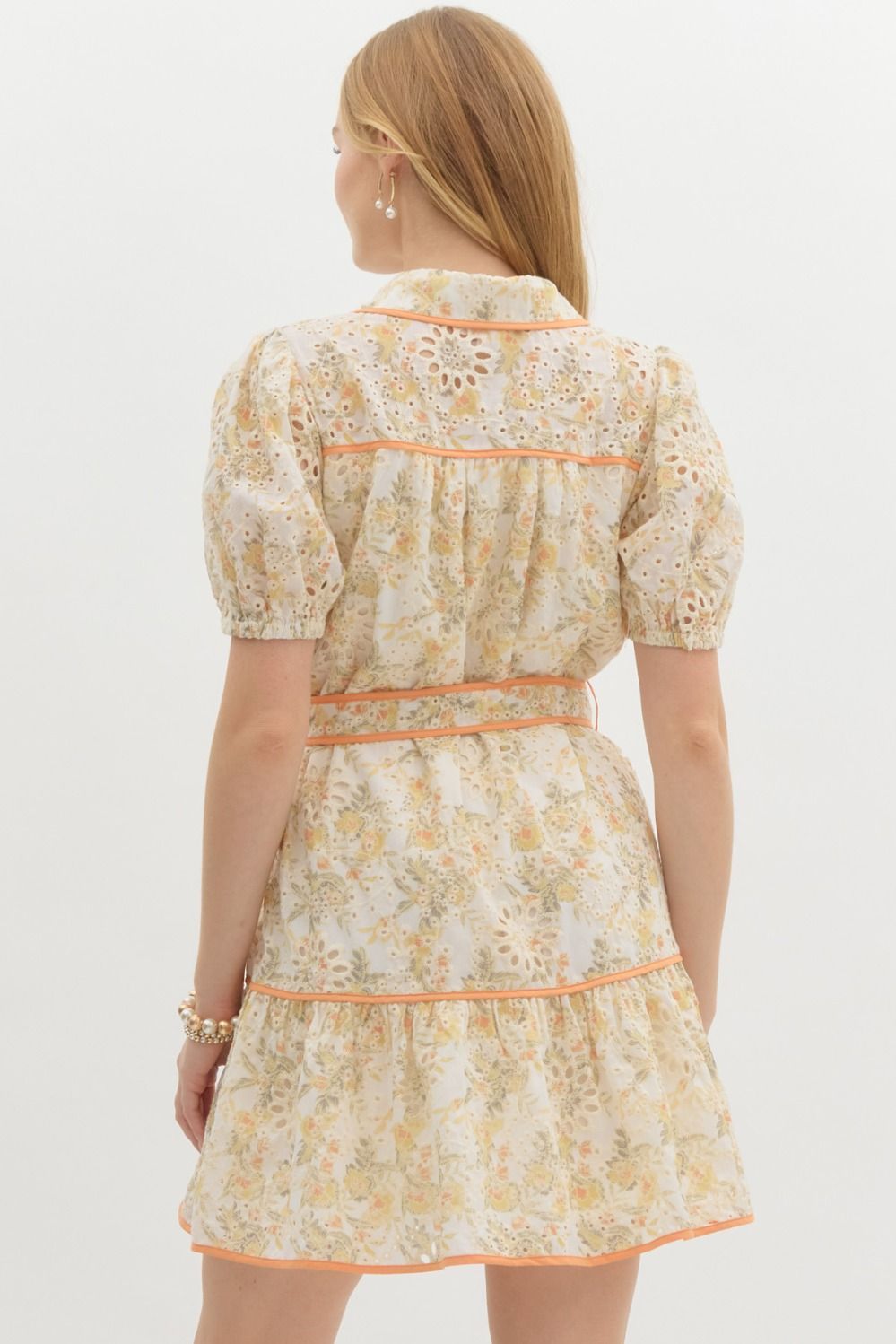 Floral Sleeve Lace Trim Accent Dress