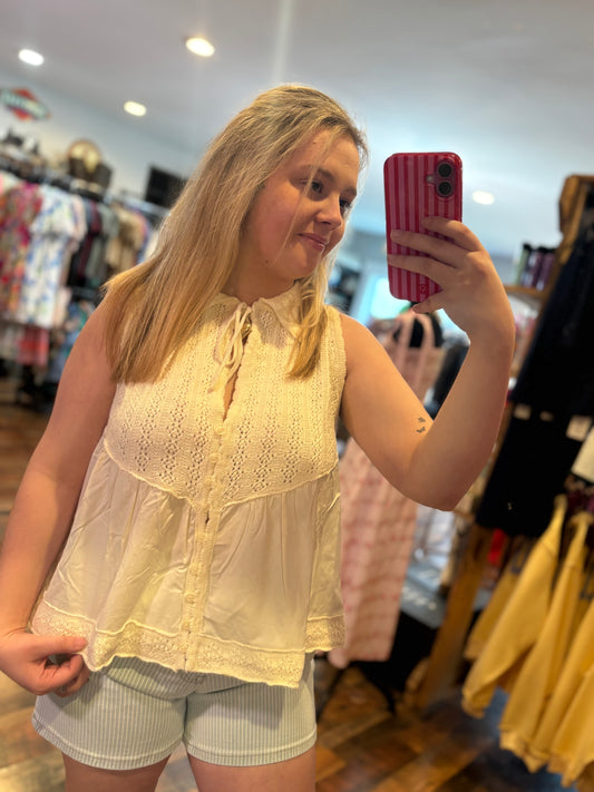 Oat Milk Collared V Neck Top