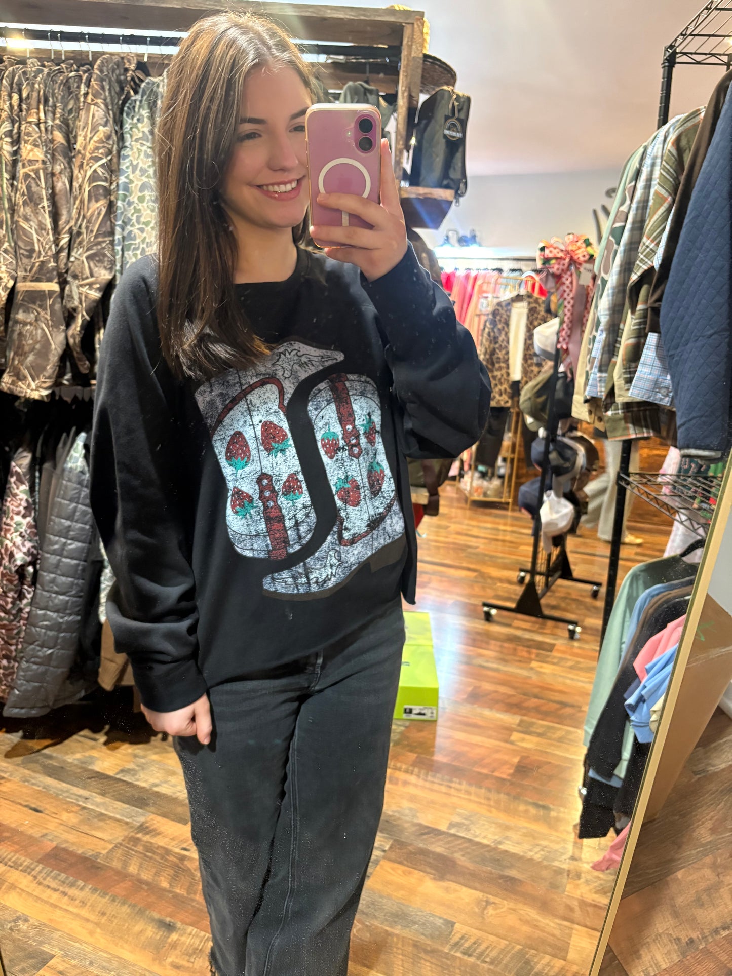 Strawberry Cowboy Boots Graphic Sweatshirt