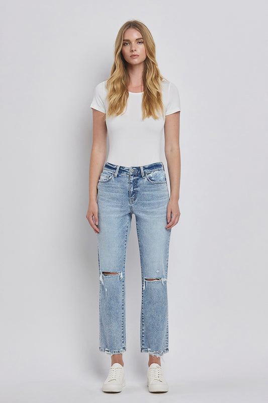 High Rise Distressed Staright Jeans
