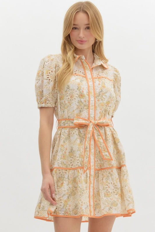Floral Sleeve Lace Trim Accent Dress