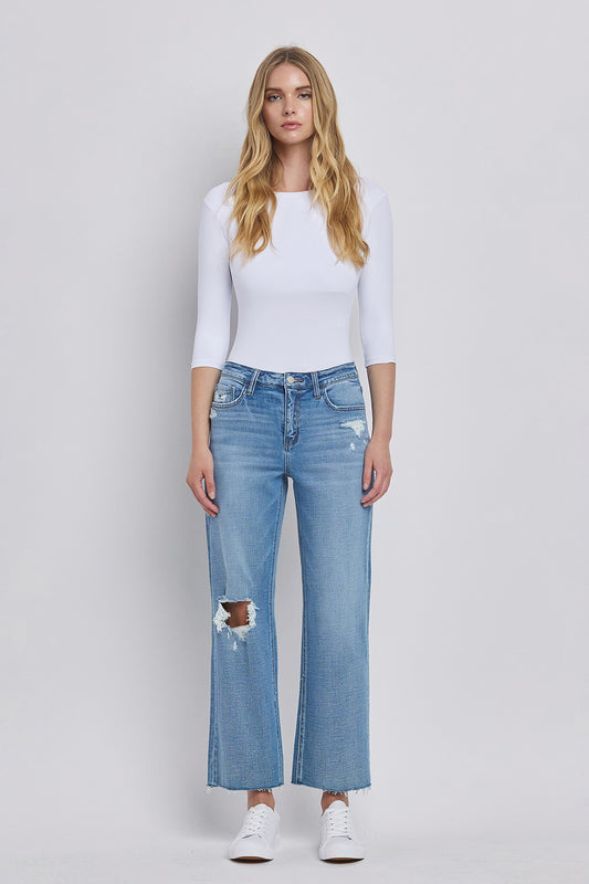 High Rise Cropped Slim Wide Jeans