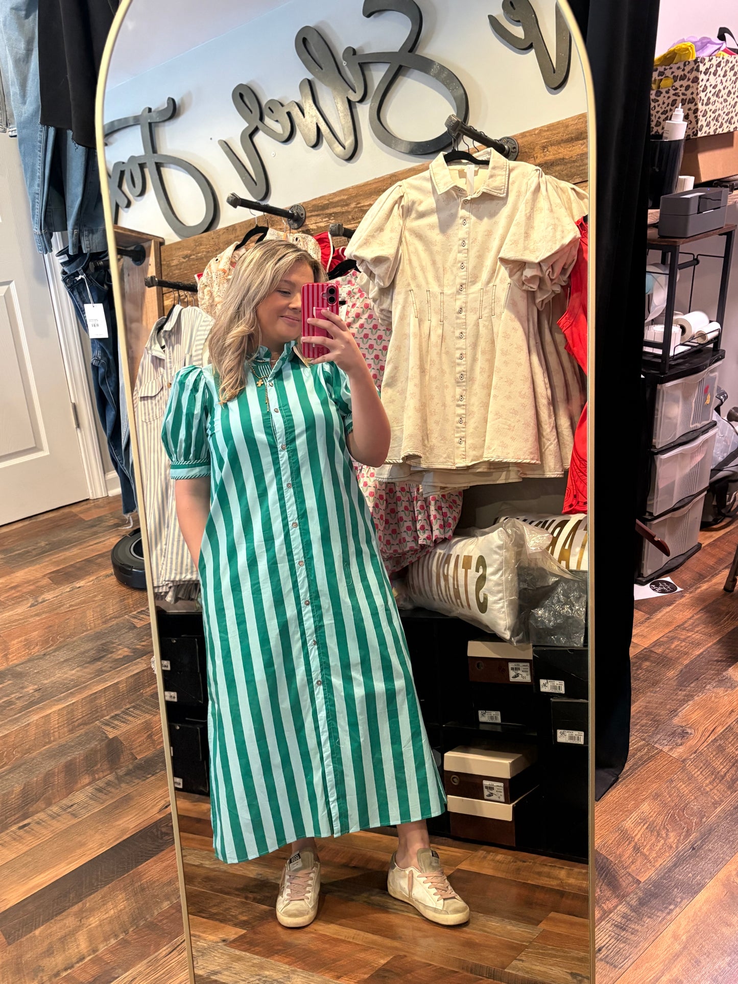 Green/ blue striped maxi dress