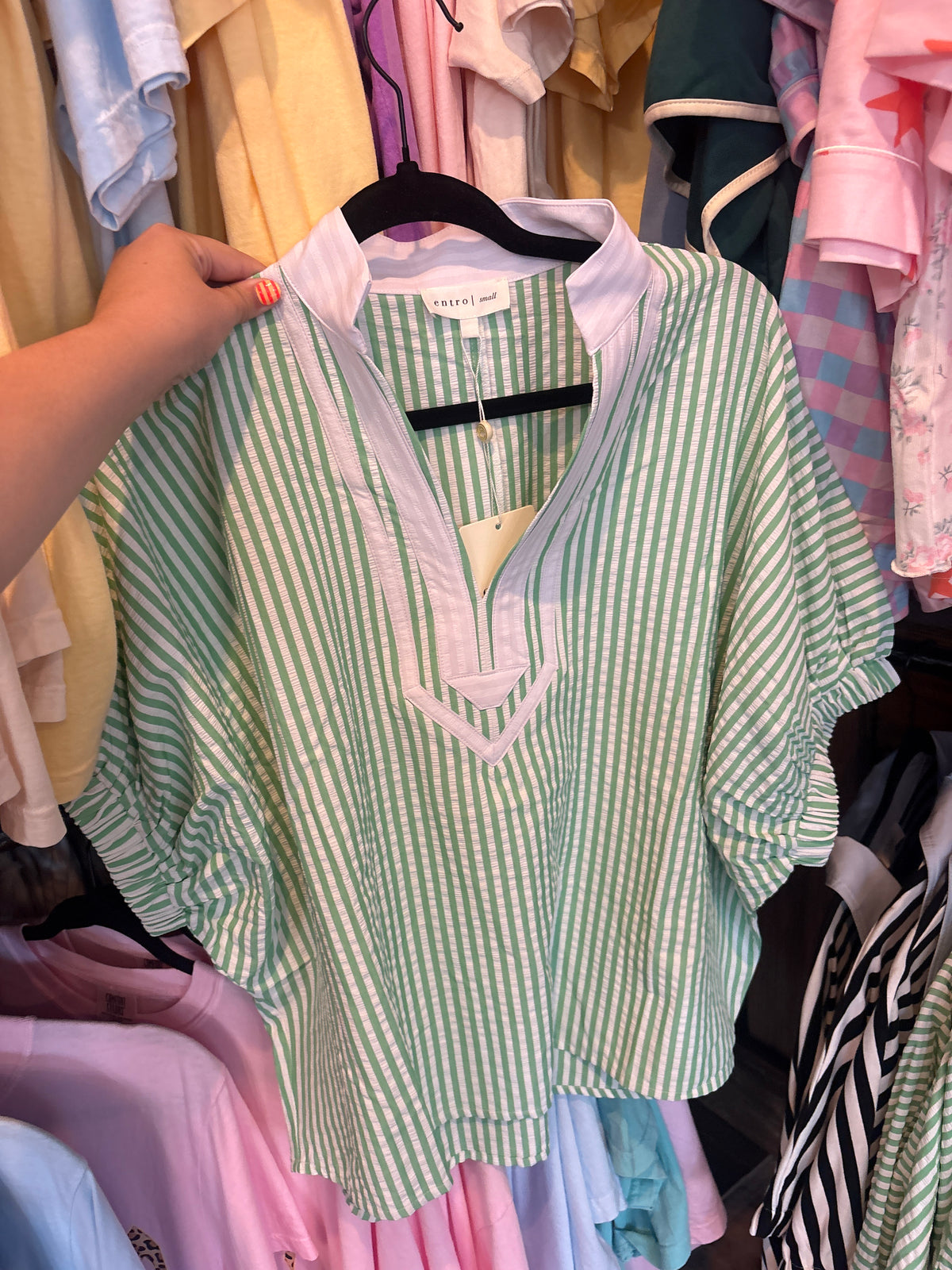Green Plaid V-Neck
