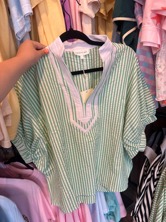 Green Plaid V-Neck