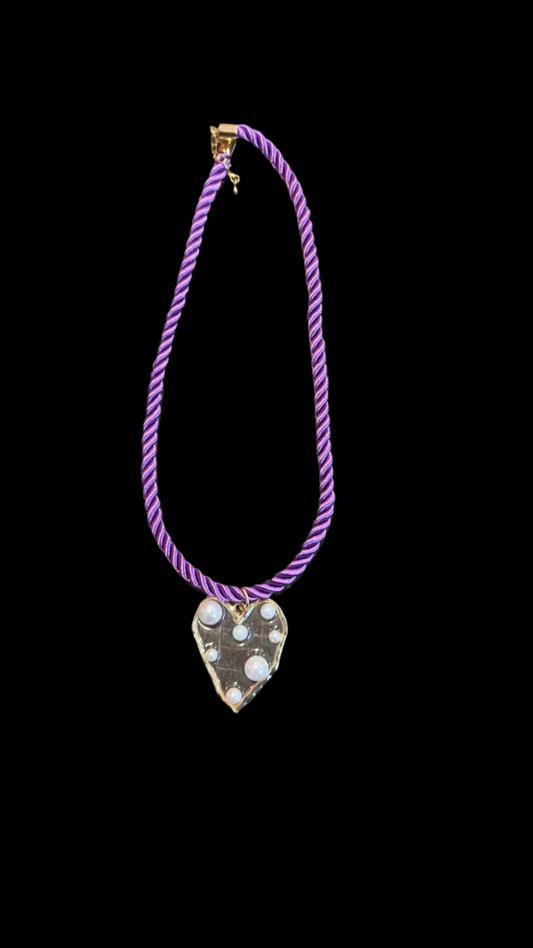Purple Pearl Heart Rope Necklace