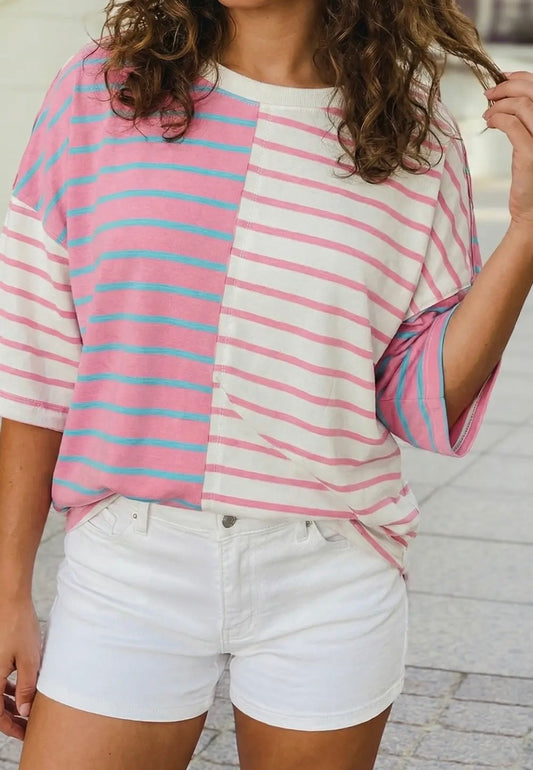 Pink/Blue Stripe Oversized Tee