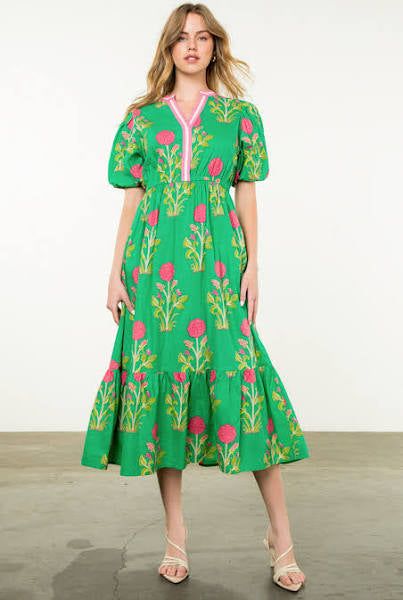THML Puff Sleeve Flower Print Women’s Maxi Dress