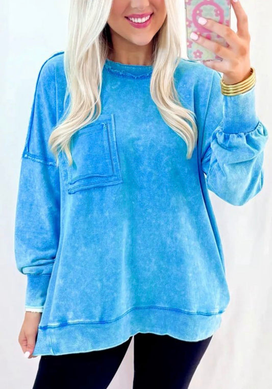 Blue mineral washed pullover