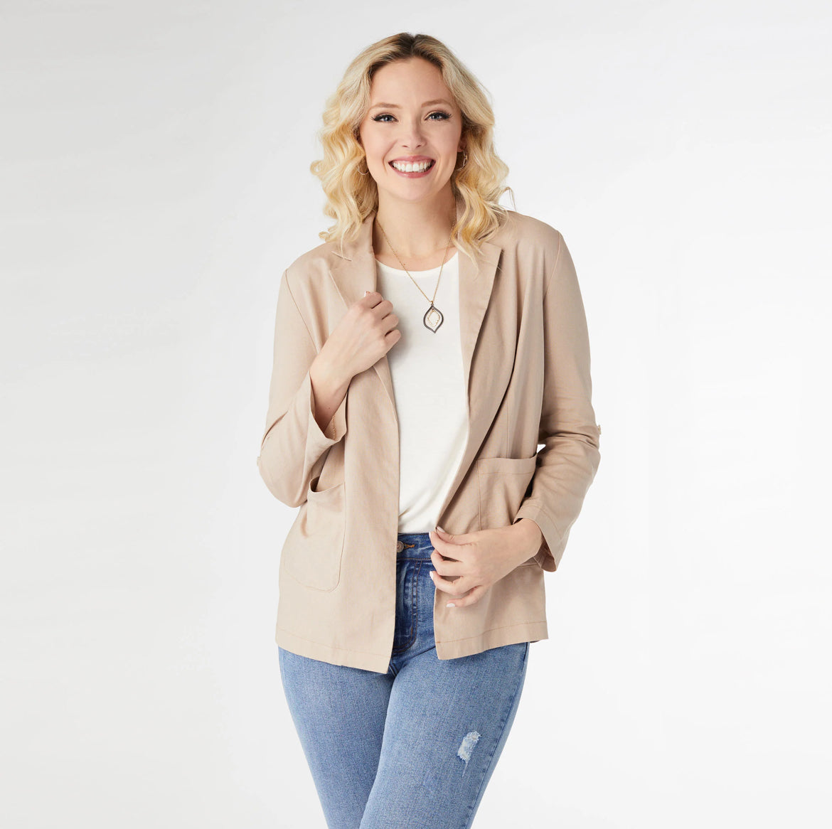 Indra Lightweight Open Blazer Khaki