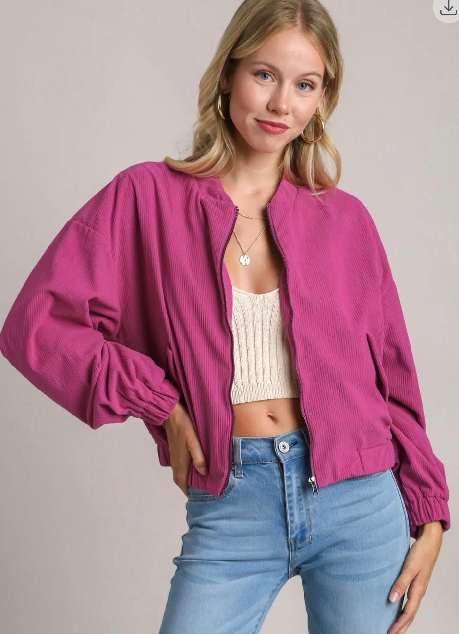 Umgee corduroy bomber jacket - magenta