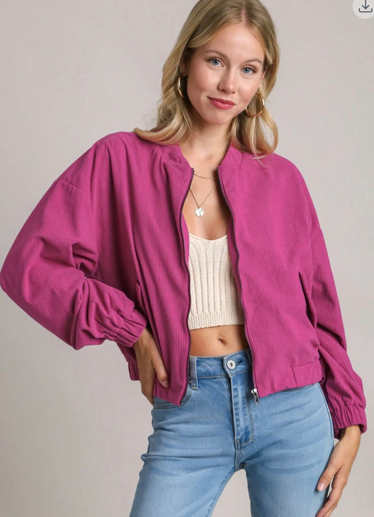 Umgee corduroy bomber jacket - magenta