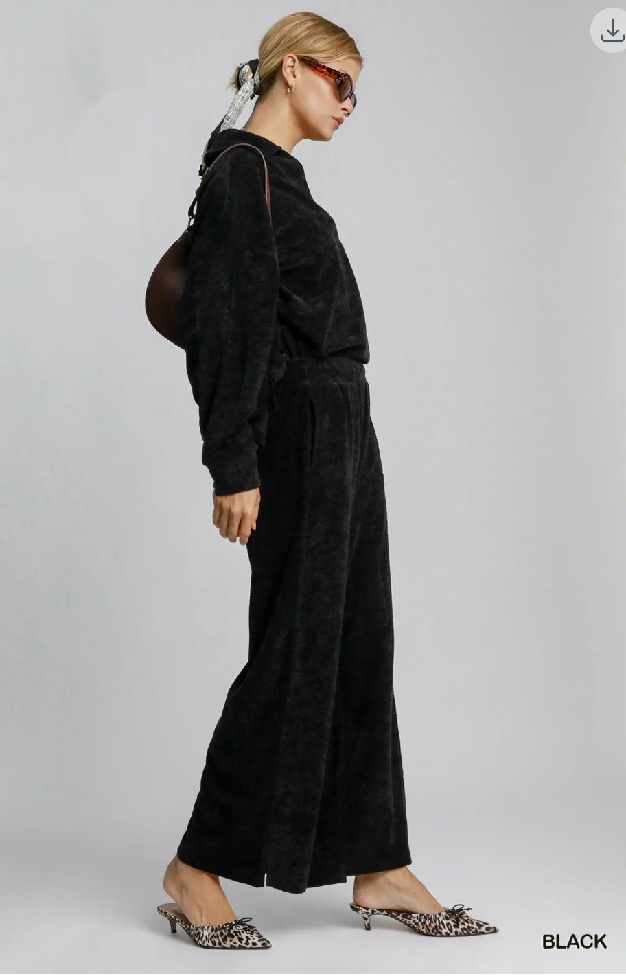 Umgee black chenille v neck- wide leg pants set