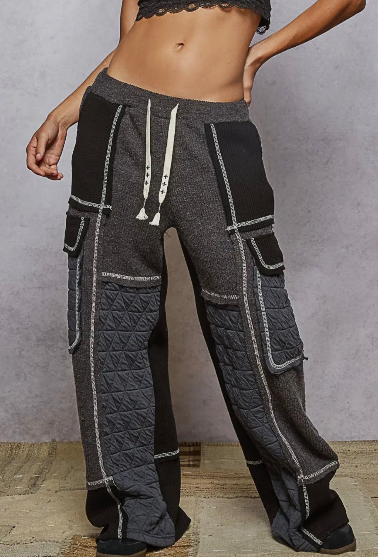 POL quilted contrast knit pants