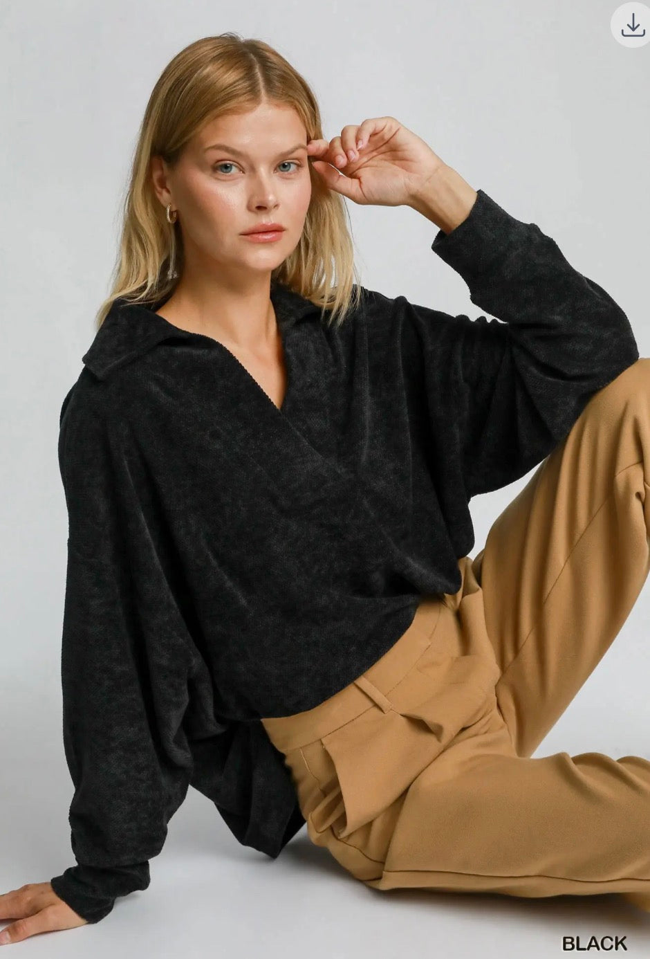Umgee black chenille v neck- wide leg pants set