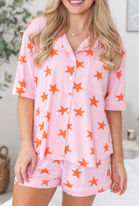 Pink Stars Short Sleeve Pajama Set