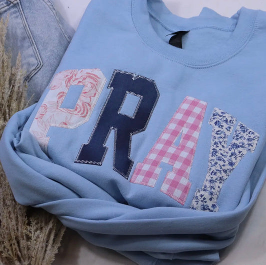 Light Blue Pray stitched sweatshirt