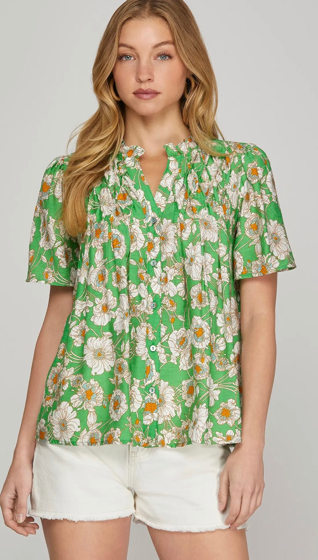 Green floral top